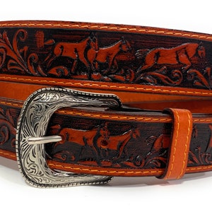 Saddle Horse Western Rodeo Belt. Horse Decorated Leather Belt. Cinto ...