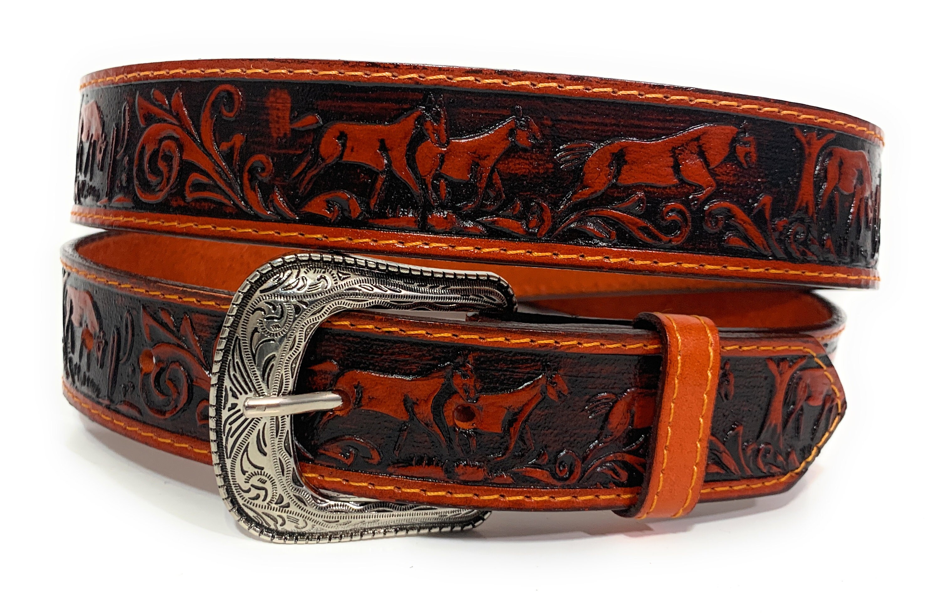 Saddle Horse Western Rodeo Belt. Horse Decorated Leather Belt. | Etsy