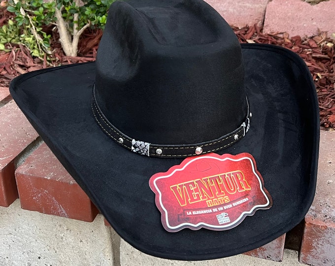 Men's Black Western Hat. Sombrero Texana Vaquera. Rodeo Cowboy Hat