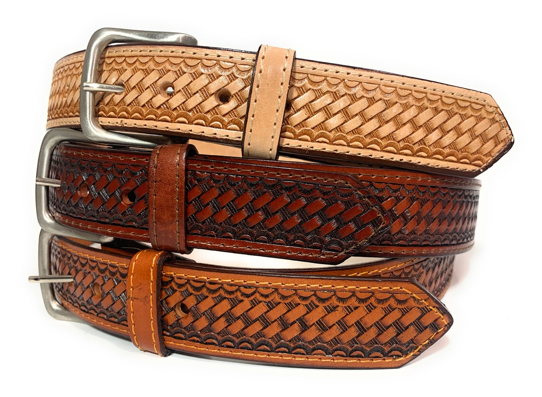 Men's Heavy Duty Basket Weave Western Casual or Work Leather Belt 