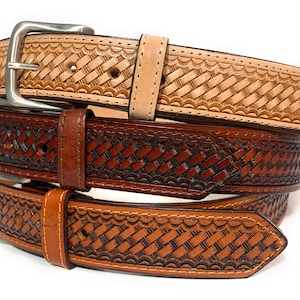 Men's heavy duty basket weave western casual or work leather belt