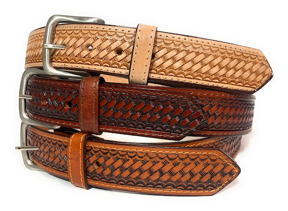 Men's Heavy Duty Basket Weave Western Casual or Work Leather Belt -   Canada