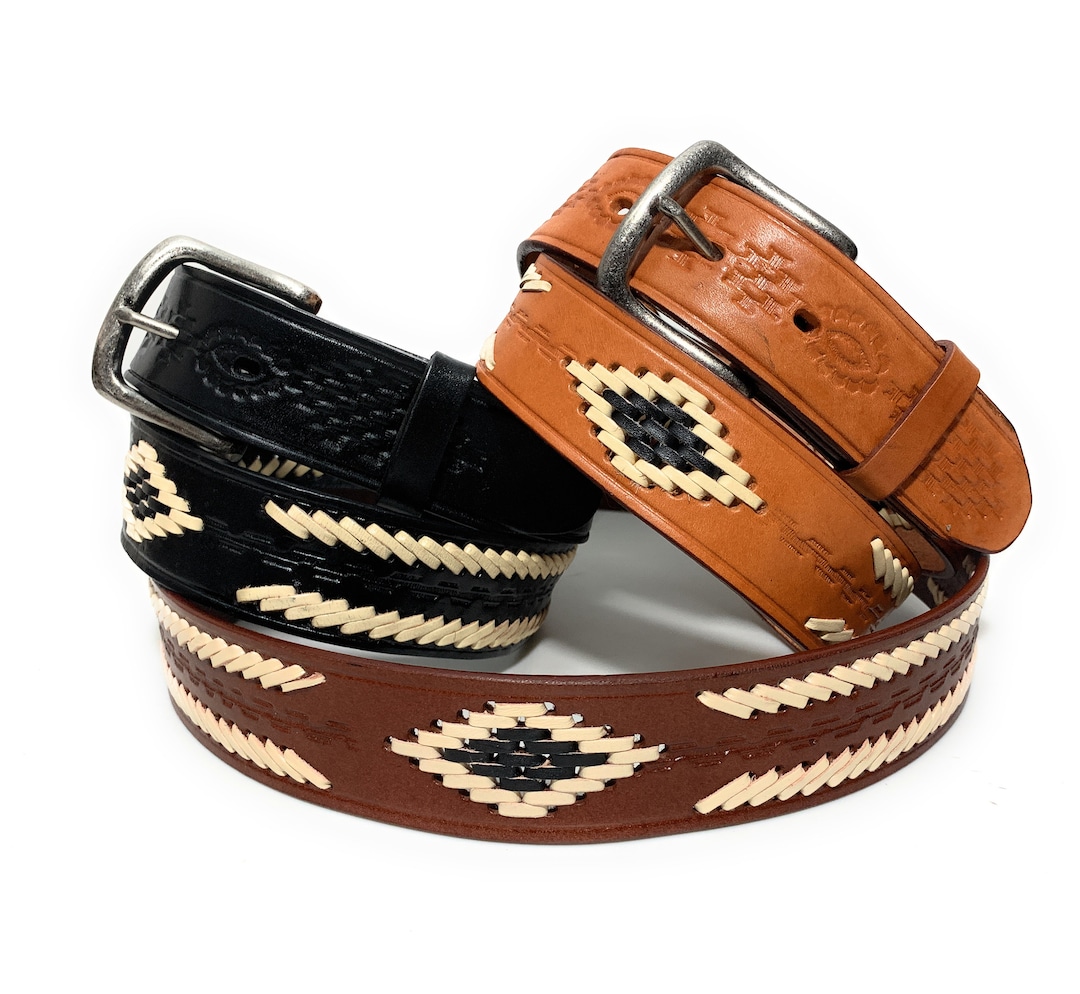 Men's Genuine Leather Western Style Belt, Cowboy Rodeo Belt. Cinto