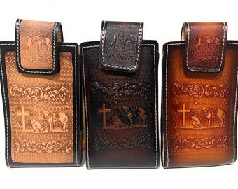 Western Cell Phone Case, Heavy Duty Genuine Leather Cowboy Rodeo Cell Phone Case