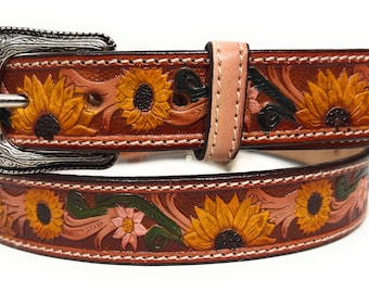 Kids Western Style Leather Belt. Sunflower Decorated Baby Toddler Kids Cowboy Rodeo Belt