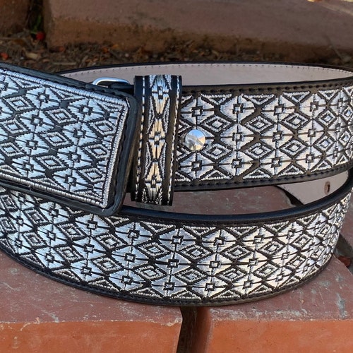 Horse Rider Embroidered Western Belt. Mexican Cowboy Belt for Men. White Leather Belt. Cinto Vaquero Bordado. Cinto Piteado De Hombre. - UK