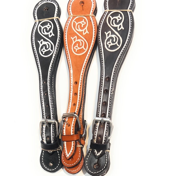 Brown Charro Embroidered Spur Straps (Bordado) | Mexican Leather Espuelas Straps main image 1