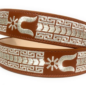 Horse Embroidered Cowboy Belt. Western Leather Belt. Mexican Charro