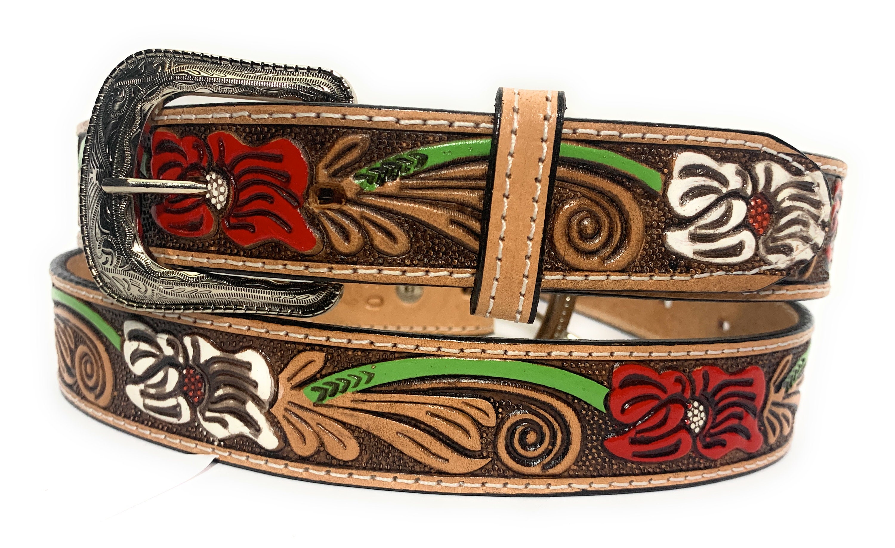 Kids Western Leather Belt. Floral 