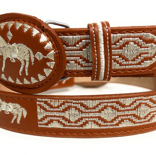 Kids Western Belt, Horse Embroidered Kids Leather Belt