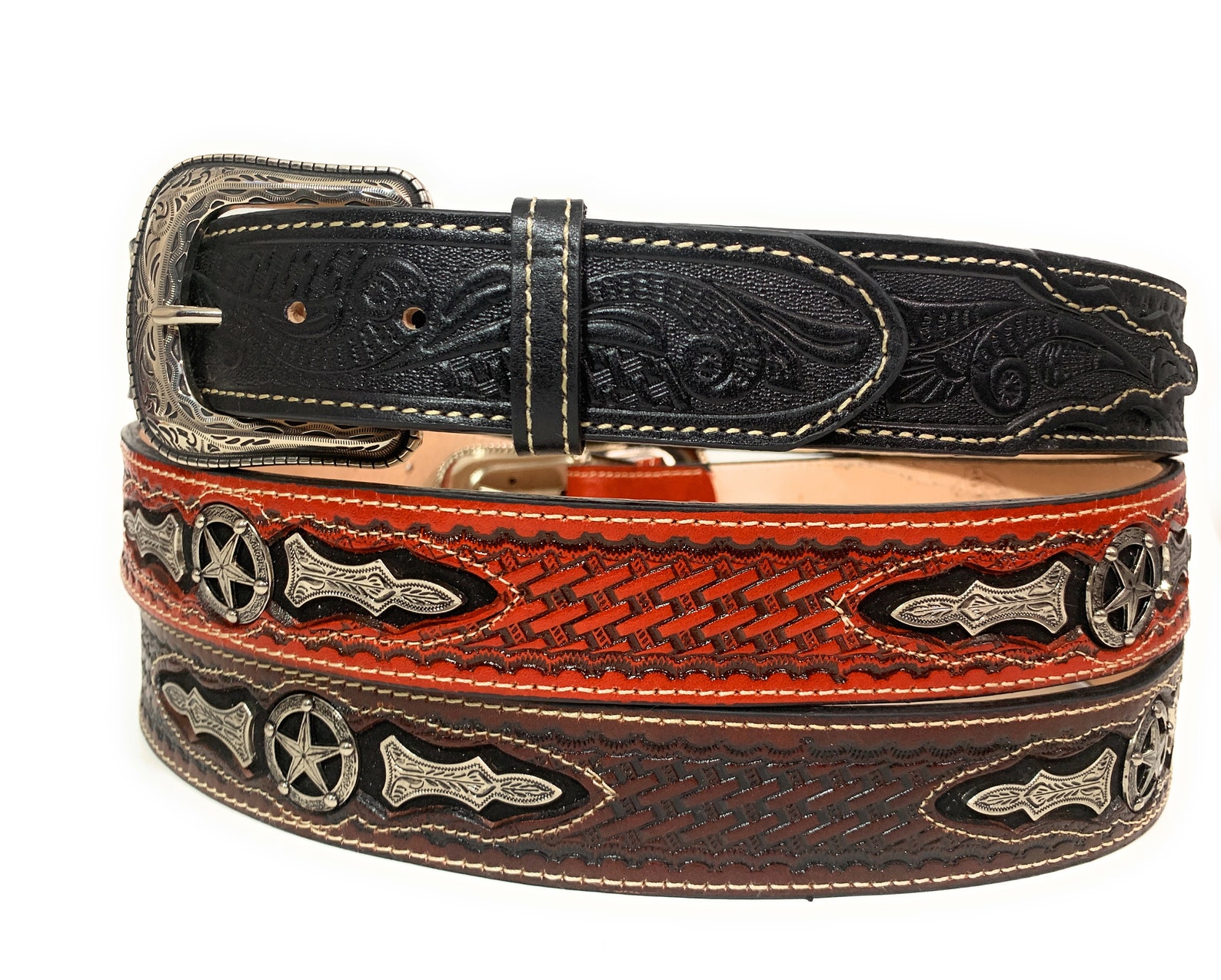 1 3/4 Wide Genuine Leather Western Style Leather Belt Etsy