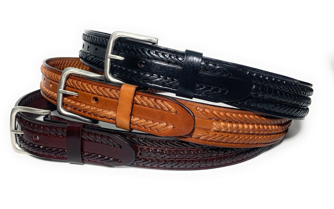 Men's Braided Heavy Duty Leather Belt. Casual or Work Leather Belt Etsy