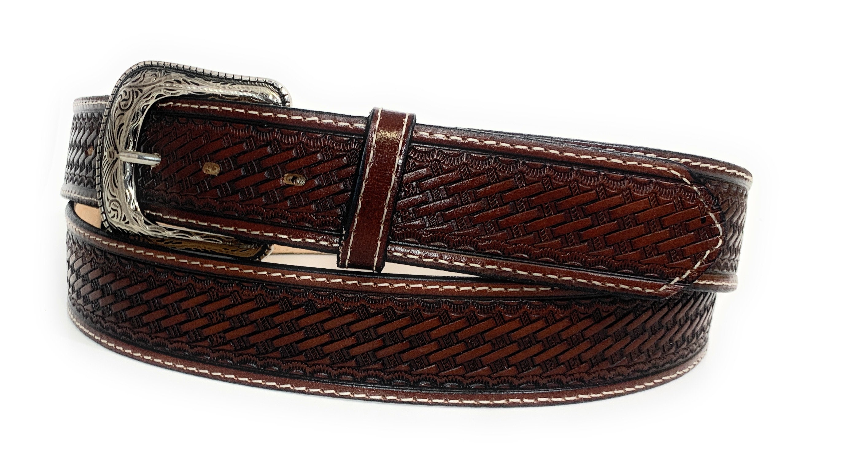 Cinturón de cuero occidental informal o de trabajo con tejido de cesta  resistente para hombre de 1 3/4 de ancho -  México