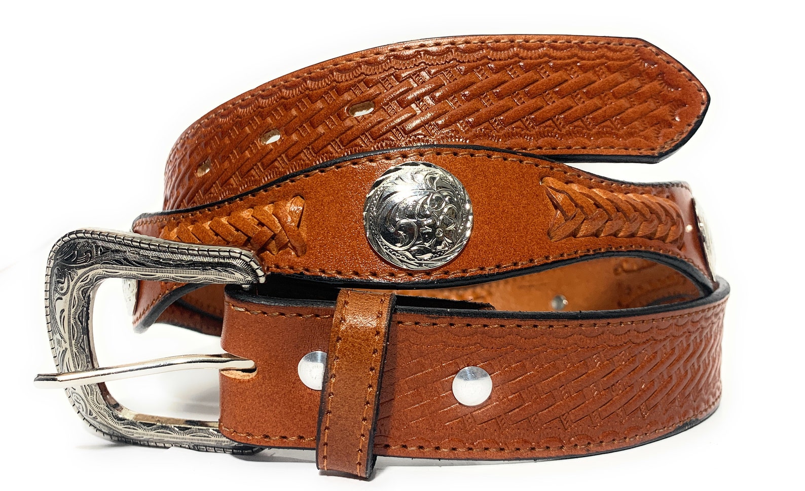 Men's Genuine Leather Concho Western Style Belt Concho Etsy