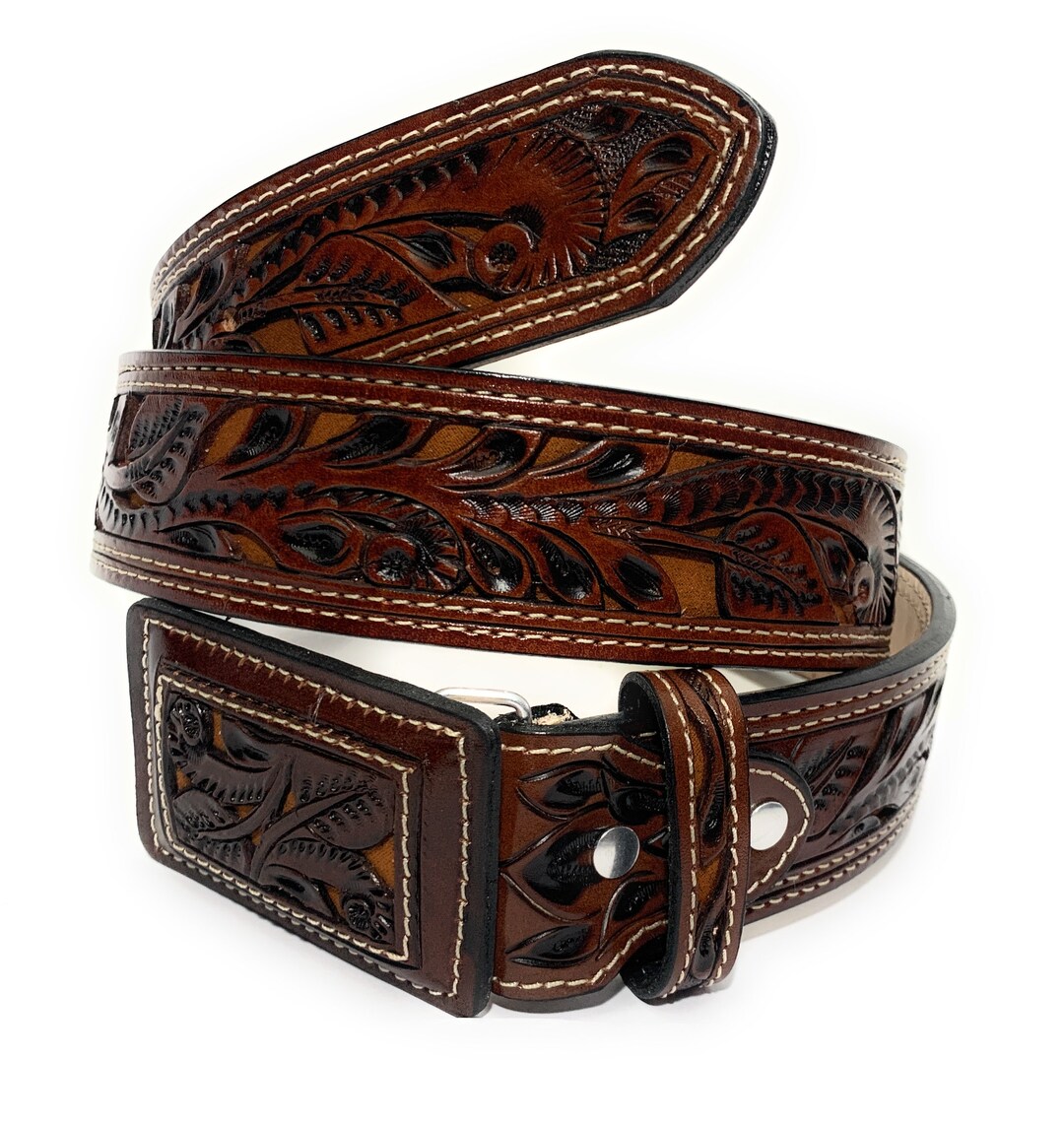 Men's Authentic Mexican Belt With Animal Embroidery/ Cinto Piteado
