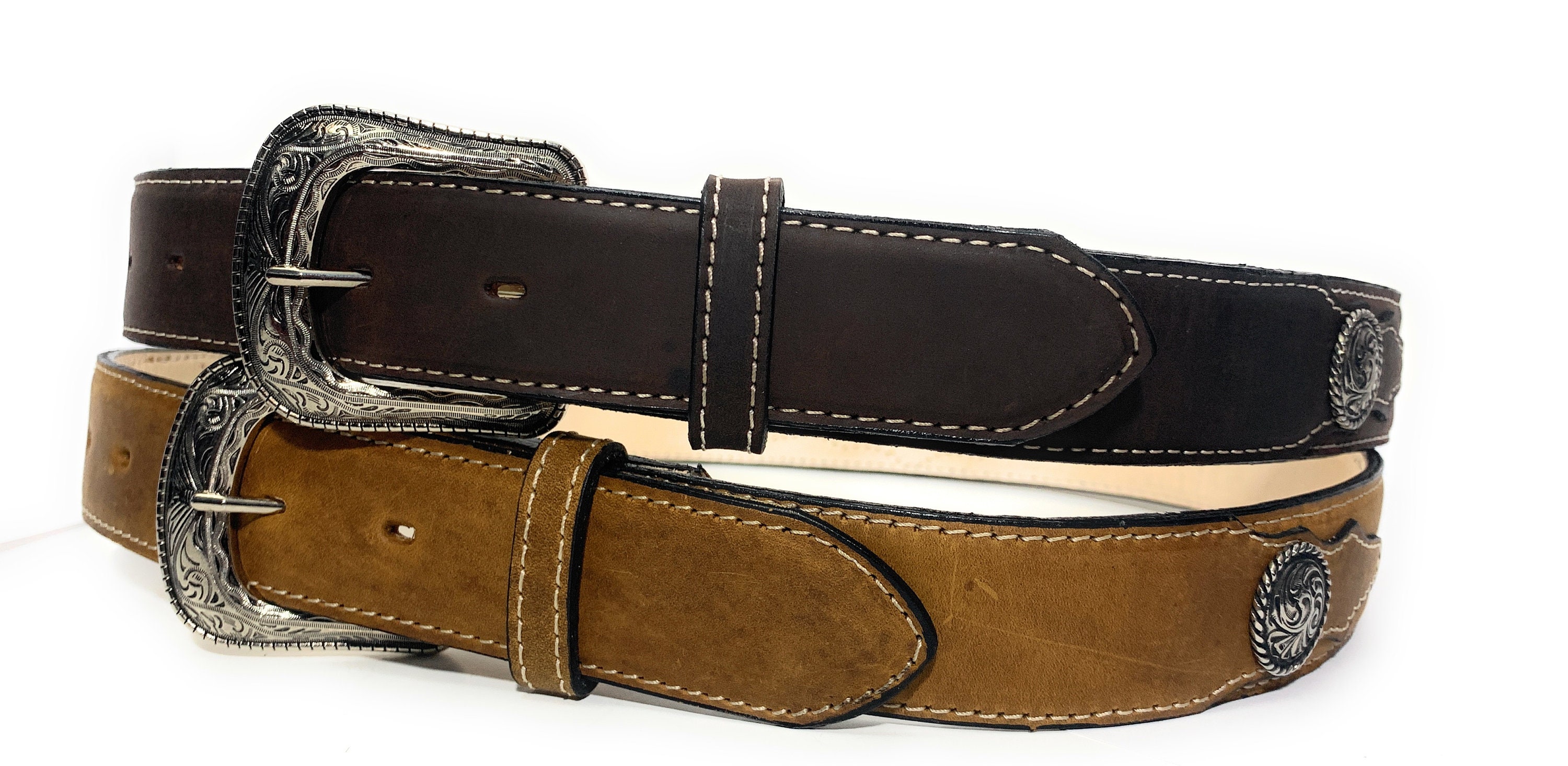 Men's Genuine Leather Concho Western Style Belt Concho Etsy