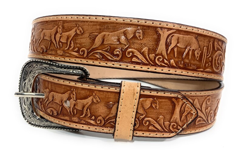 Saddle Horse Western Rodeo Belt. Horse Decorated Leather Belt. Etsy