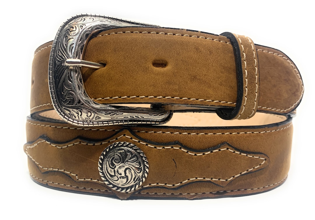 Men's Genuine Leather Concho Western Style Belt, Concho Decorated ...