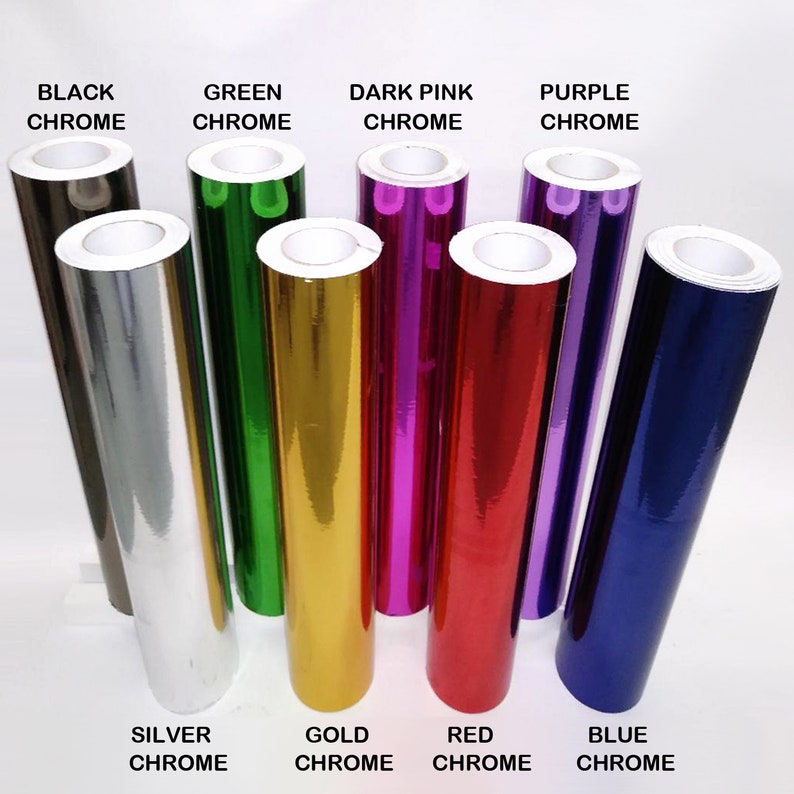8 rolls of 12 x 5 feet ea Chrome Mirror Self adhesive vinyl Metallic your choice of 8 colors Most Popular 8 colors available