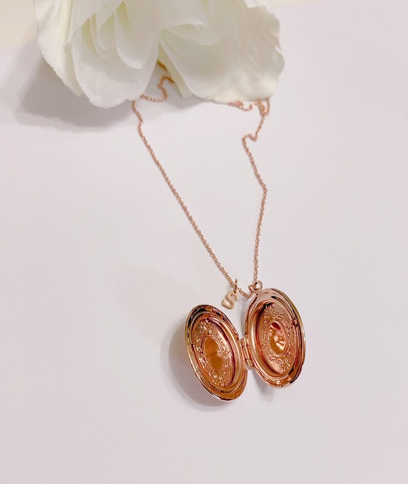 Oval Locket Necklace Rose Gold Oval Locketinitial Locket Etsy