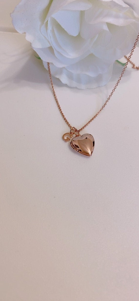 rose gold heart initial necklace