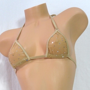 Tan/Nude Twinkle ALL MESH See Thru-Micro G-String Bikini-S/M