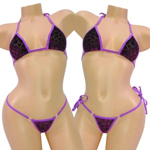 Velvet Hearts on Black Mesh-Micro Bikini w/Choice of G-string-S/M