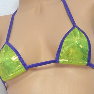 Mini Micro Bikini-CHOICE of Bottom-Chartreuse Mystique Spandex-Purple Trim-  S/M