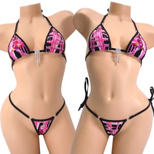 Pink Chaos with Black Trim-Micro Bikini w/Choice of G-string-S/M