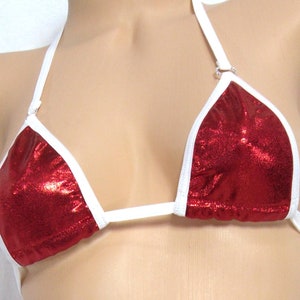 Micro Bikini-CHOICE of Bottom- Red Mystique Spandex-White Trim-  S/M