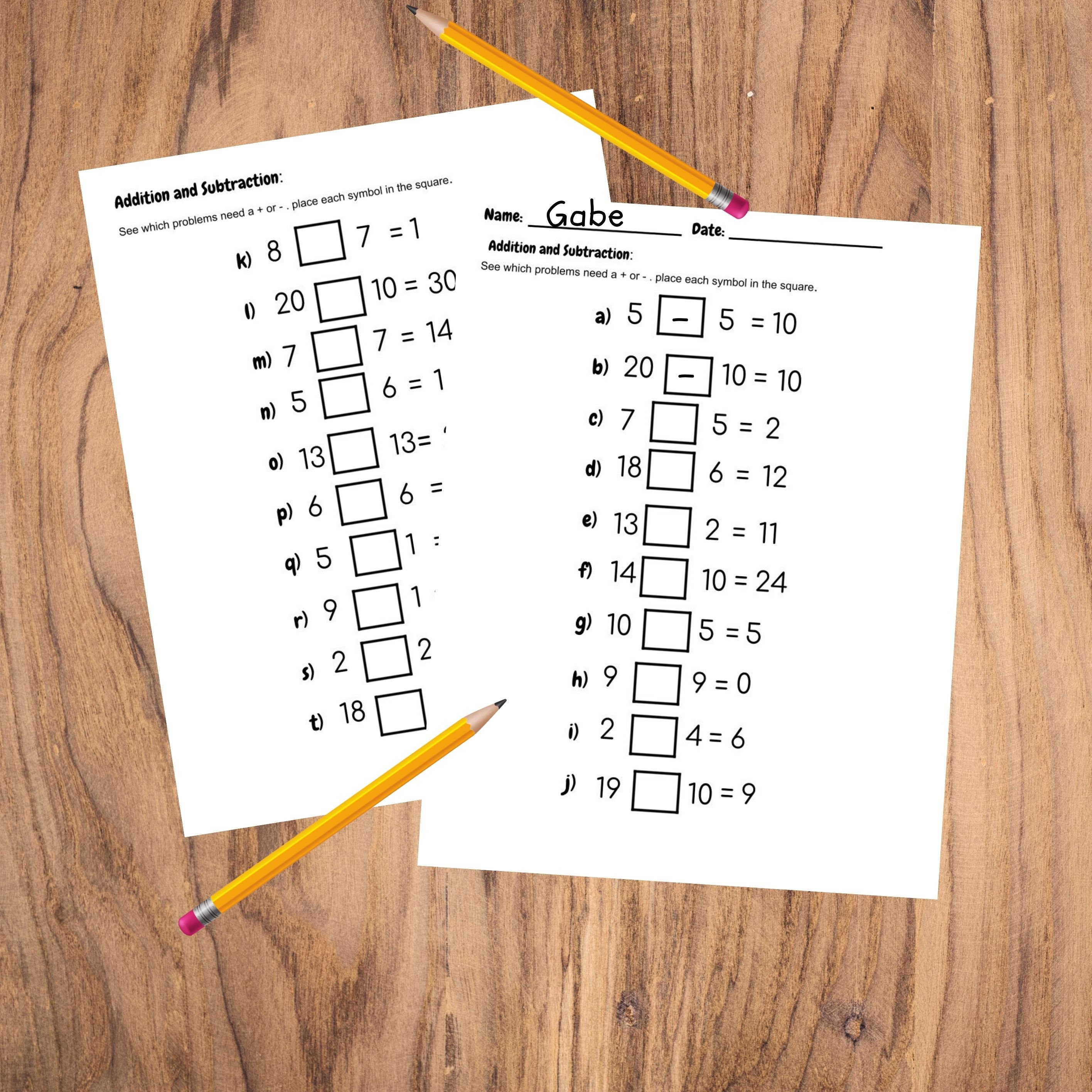 addition and subtraction math worksheets digital printable etsy