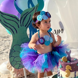 Mermaid Outfit Set, Mermaid Birthday Tutu Outfit with Top, Under The Sea Birthday, Little Mermaid Tutu Set, First Birthday Party Costume