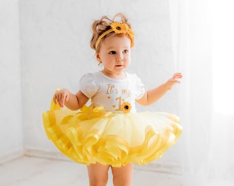 Sunflower Outfit, Sunflower First Birthday Outfit, Baby Girl First Birthday Outfit, Baby Girl Outfit Set, Yellow Outfit Tutu Set