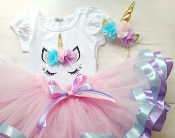 Unicorn cake smash tutu outfit for 2nd 3rd Birthday Pink tutu set unicorn tulle for toddler baby girl Sale