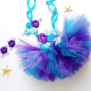 Little Mermaid Tutu Outfit, Mermaid First Birthday Cake Smash Outfit, Purple Tutu Set, Under The Sea