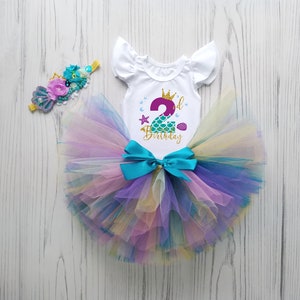 2nd Birthday Outfit, Baby Girl Cake smash, Outfit mermaid, under the sea Baby Girl Outfit Set, Blue Sea Outfit Tutu Set, Mermaid Rainbow