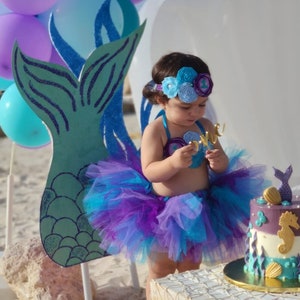 Mermaid Outfit Set, Mermaid Birthday Tutu Outfit with Top, Under The Sea Birthday, Little Mermaid Tutu Set, First Birthday Party Costume