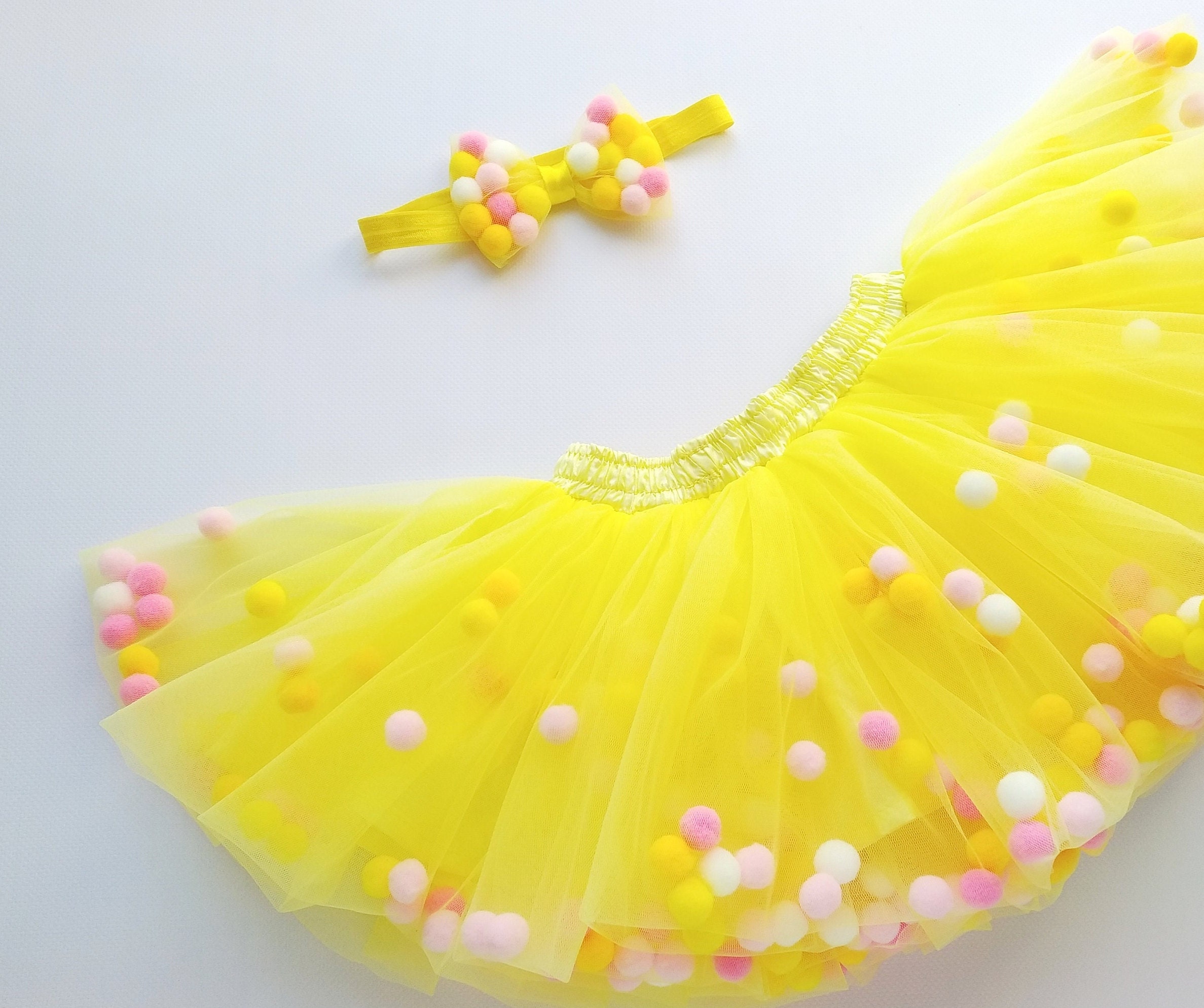 Yellow Pom Pom Skirt Baby Girl Skirt Baby Tutu Skirt Princess Etsy