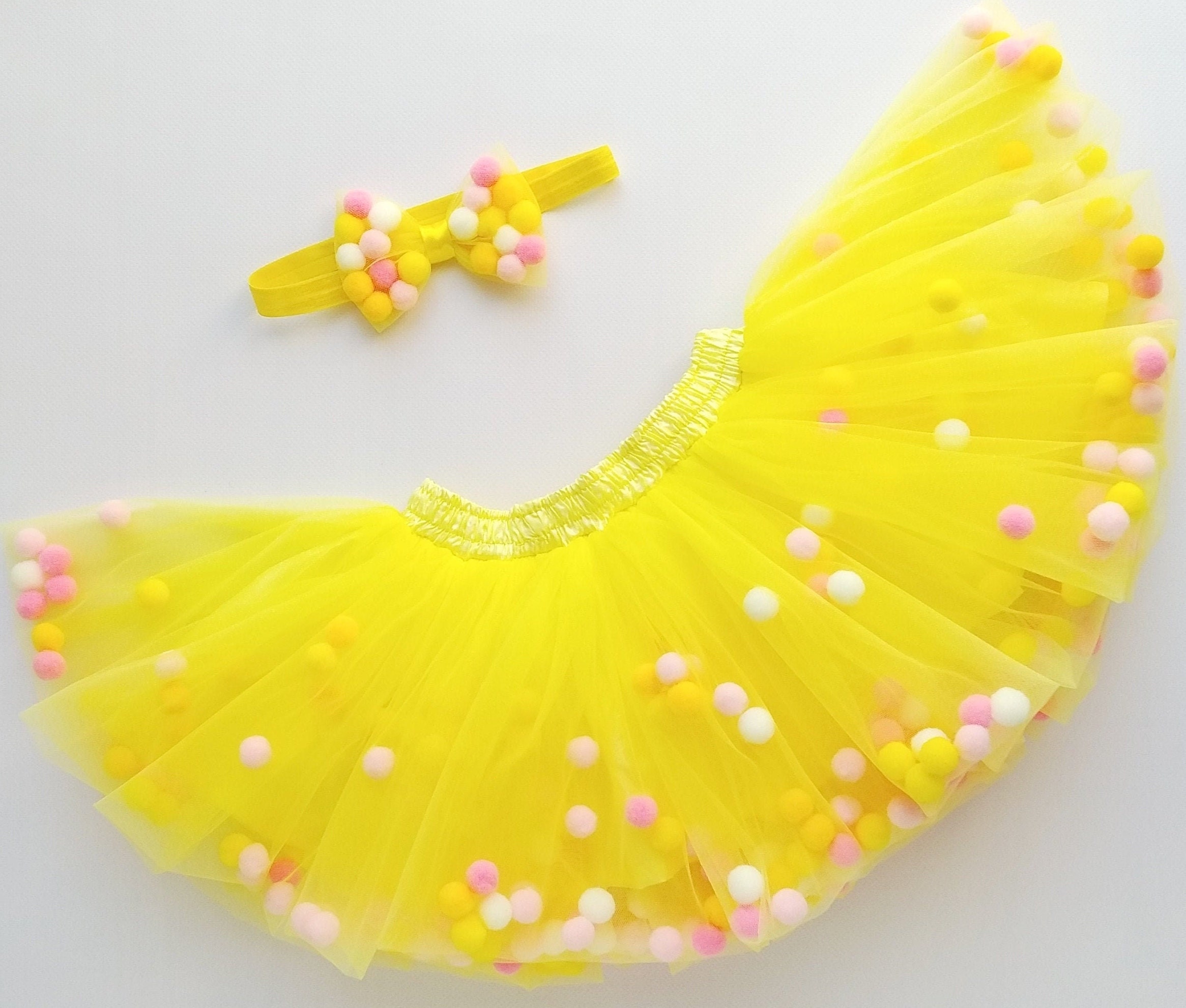 Yellow Pom Pom Skirt Baby Girl Skirt Baby Tutu Skirt Princess Etsy