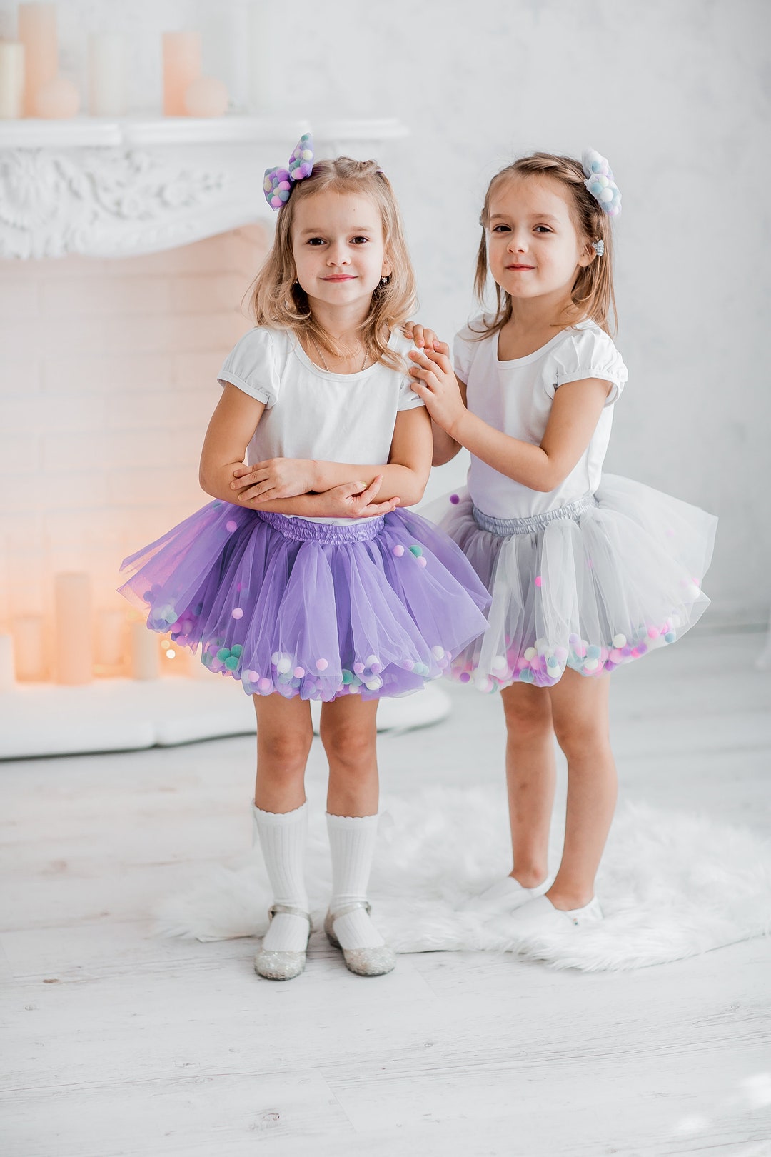 Flower Girl Pompom Colorful Baby Tulle Tutu Skirt With