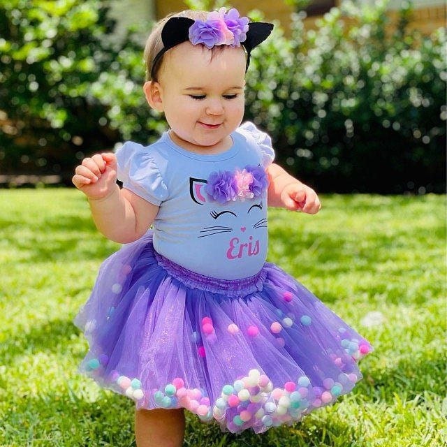 Cat outfit with cat ears, Cat tutu outfit, Cat costume set, Black Cat Girls Costume, Cat First Birthday Tutu Outfit