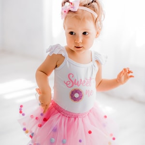 Sweet One Donut First Birthday Outfit for Baby Girl – Donut Cake Smash Set, One Bodysuit and Tutu, 1st Birthday Dress