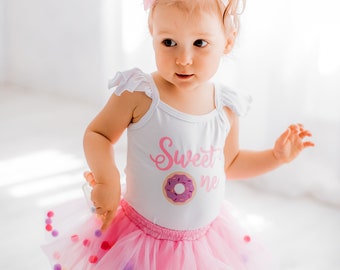 Sweet One Donut First Birthday Outfit for Baby Girl – Donut Cake Smash Set, One Bodysuit and Tutu, 1st Birthday Dress