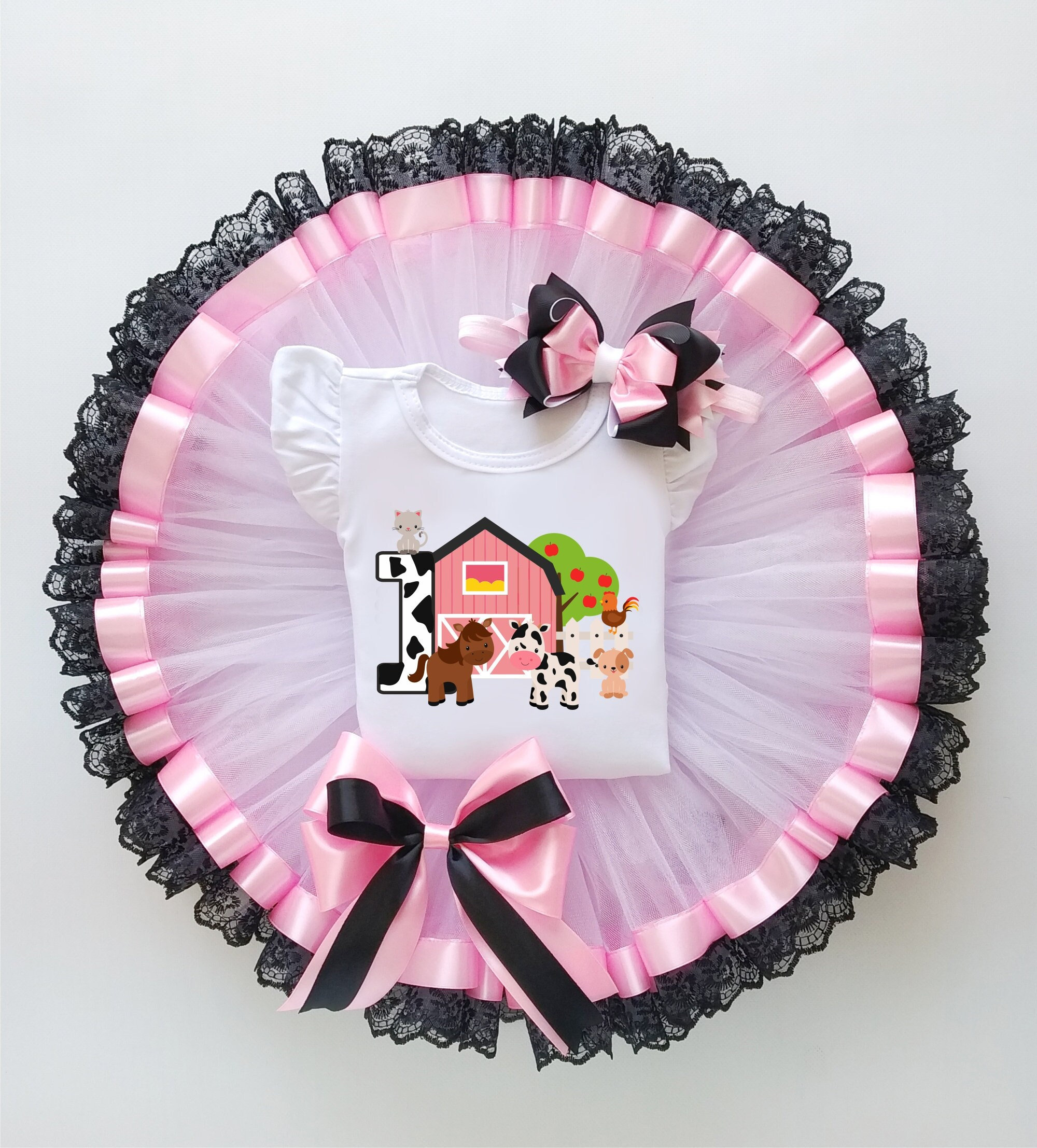 Farm animals birthday girl tutu outfit, Cow Birthday Outfit, Farm birthday girls outfit, Farm animals birthday smash cake outfit, Farm Theme