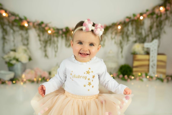 Golden 1st Birthday Girl Outfit Golden Stars Outfit Baby Girl Birthday Outfit Golden Name T shirt Sale Etsy