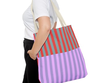 Bolsa de tela a rayas de colores, bolsa de la compra de poliéster ecológico