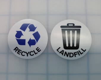 Recycle and Landfill Sticker Set, Laminated, 2 Inch Round