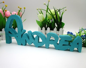 Personalized wooden writing, Walt Disney style wooden name, handmade, shaded colors, christening, sugared almond, birthday