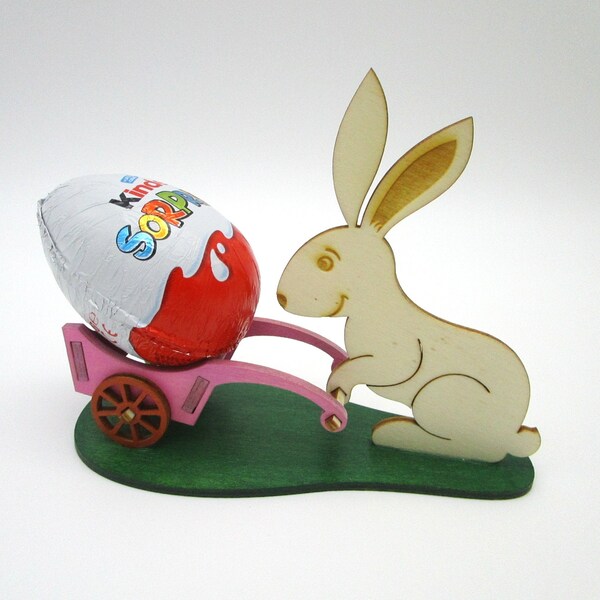 Easter rabbit with egg wheelbarrow, wooden Easter rabbit, Easter decoration, handmade Easter gift, handmade, made in Italy