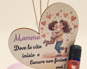 Difusor de aceites esenciales de madera personalizado para mamá: regalo para el Día de la Madre con aroma a naranja, hecho a mano.